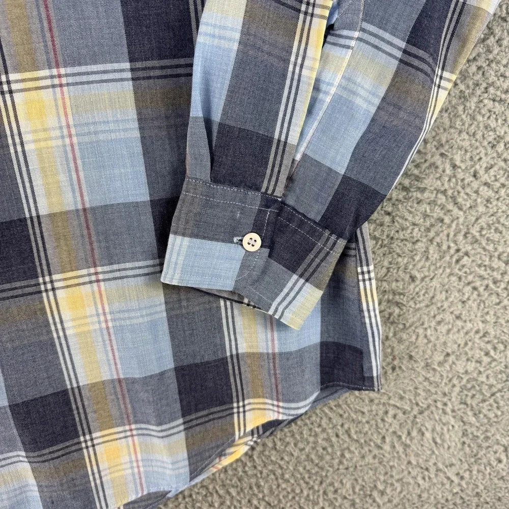 VTG Levis Shirt Mens Large Blue Yellow Plaid Button Up Long Sleeve Western Korea